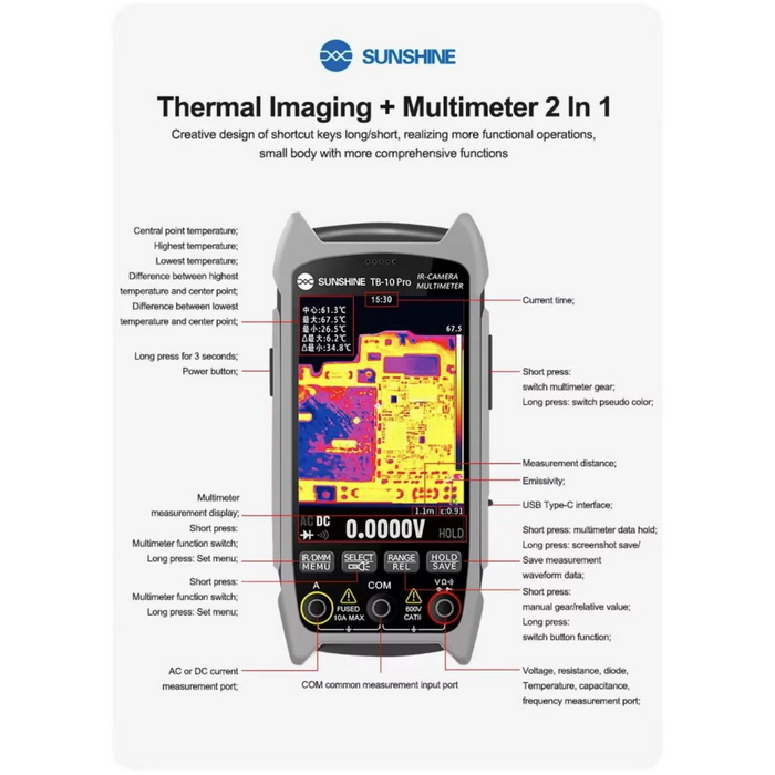 مولتی متر دیجیتال با دوربین حرارتی SUNSHINE TB-10 PRO - تصویر 10