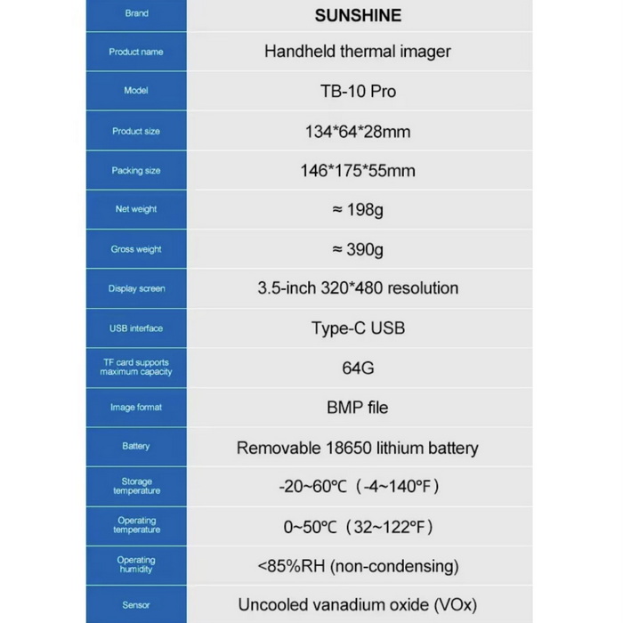 مولتی متر دیجیتال با دوربین حرارتی SUNSHINE TB-10 PRO - تصویر 13